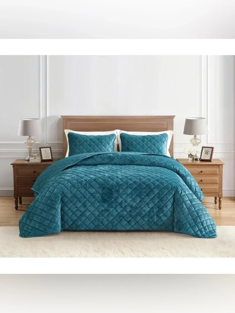 Plush Quilted oversized king Teal quilt Set